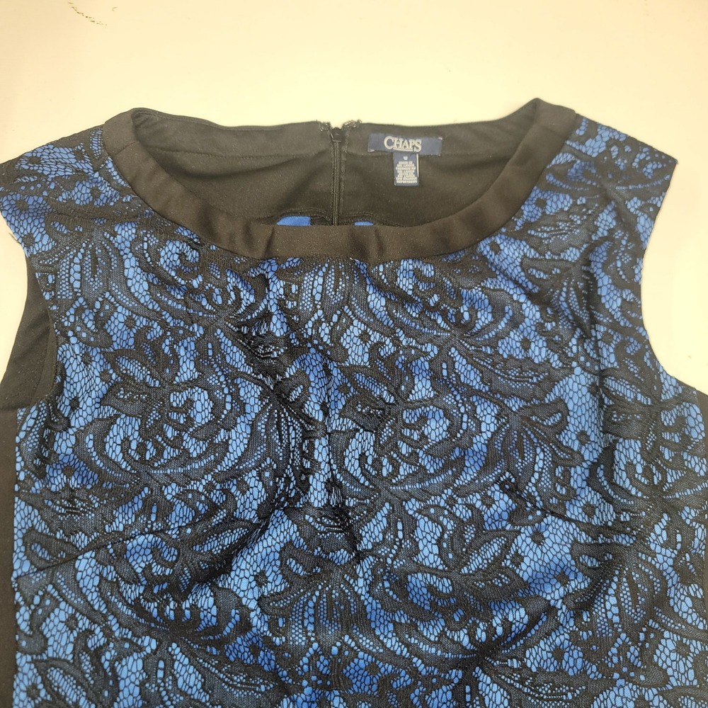 Chaps Women's Blue Lace Overlay Black Sheath Dress‎ - Career Party Sz 12